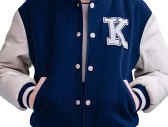 Classic Navy Blue Varsity Jacket with White Sleeves