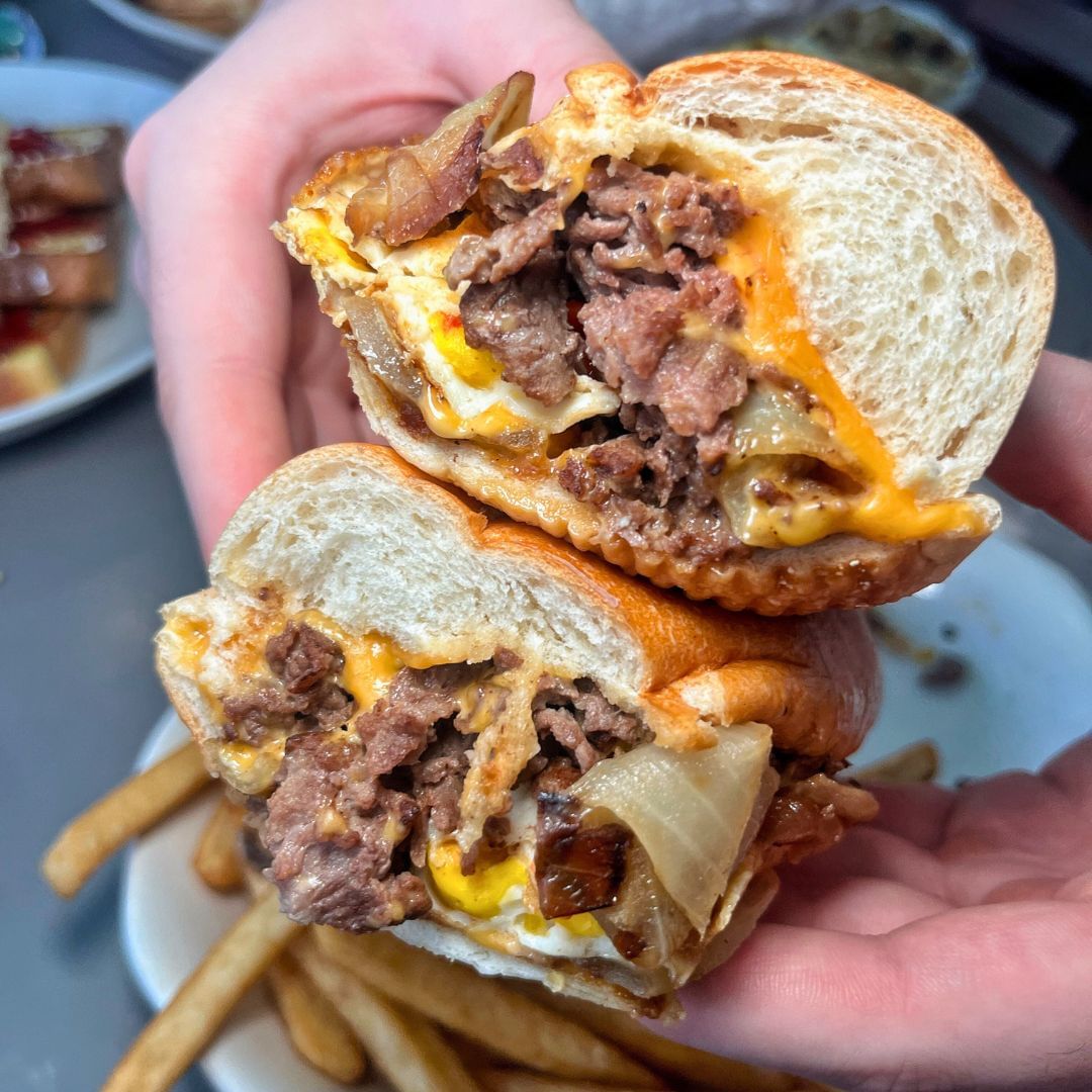 Cheesesteak & Egg Sandwich with Grilled Onions at Crosstown Diner (2)