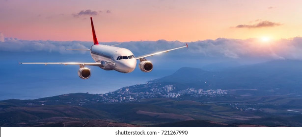 passenger-airplane-landscape-white-flying-260nw-721267990