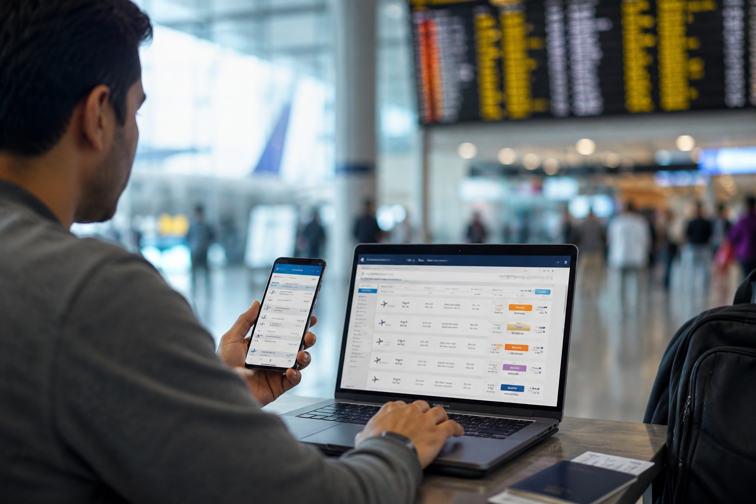 Traveler comparing US Bangla flight prices online